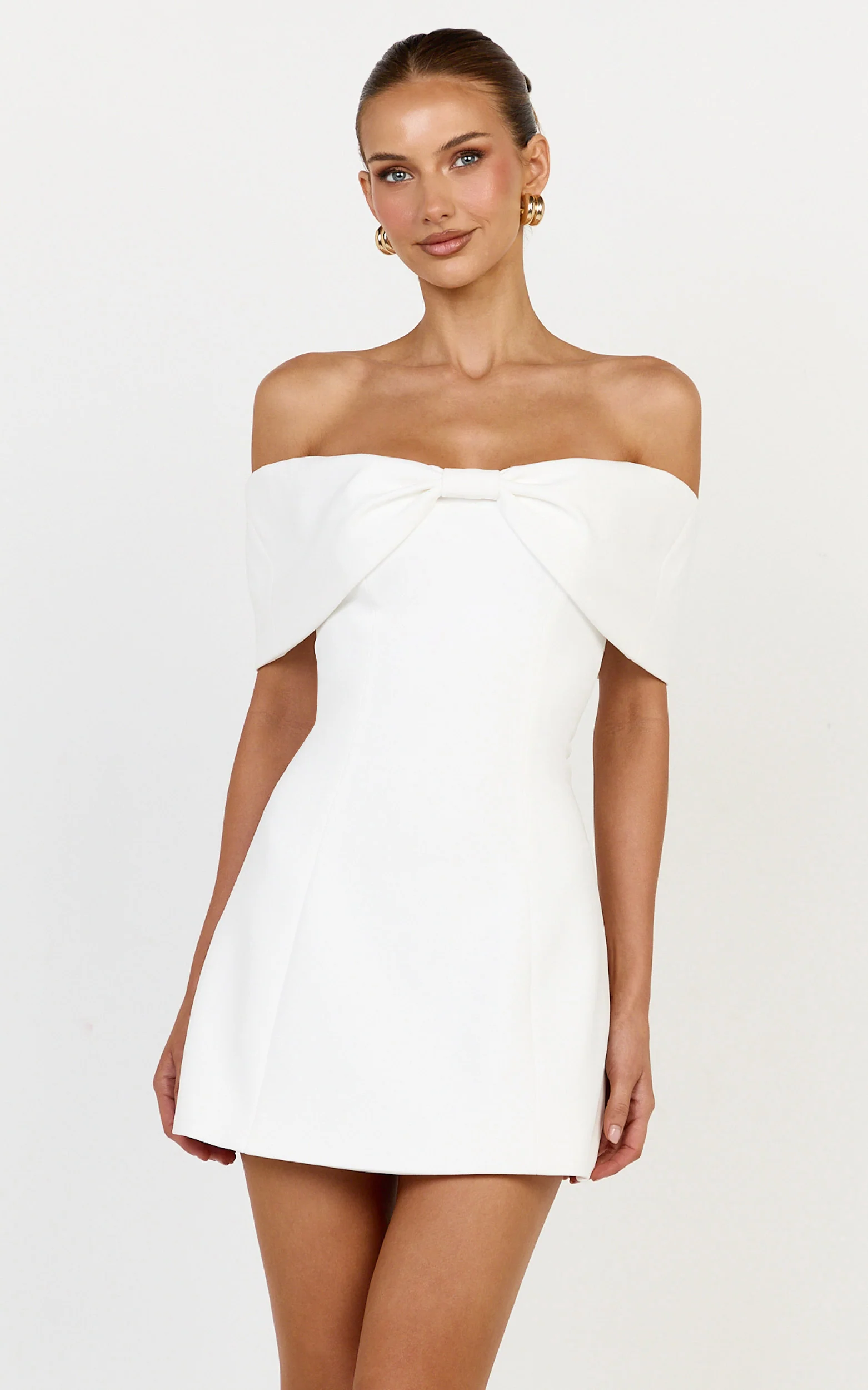 Off Shoulder Bow Detail Dress in White