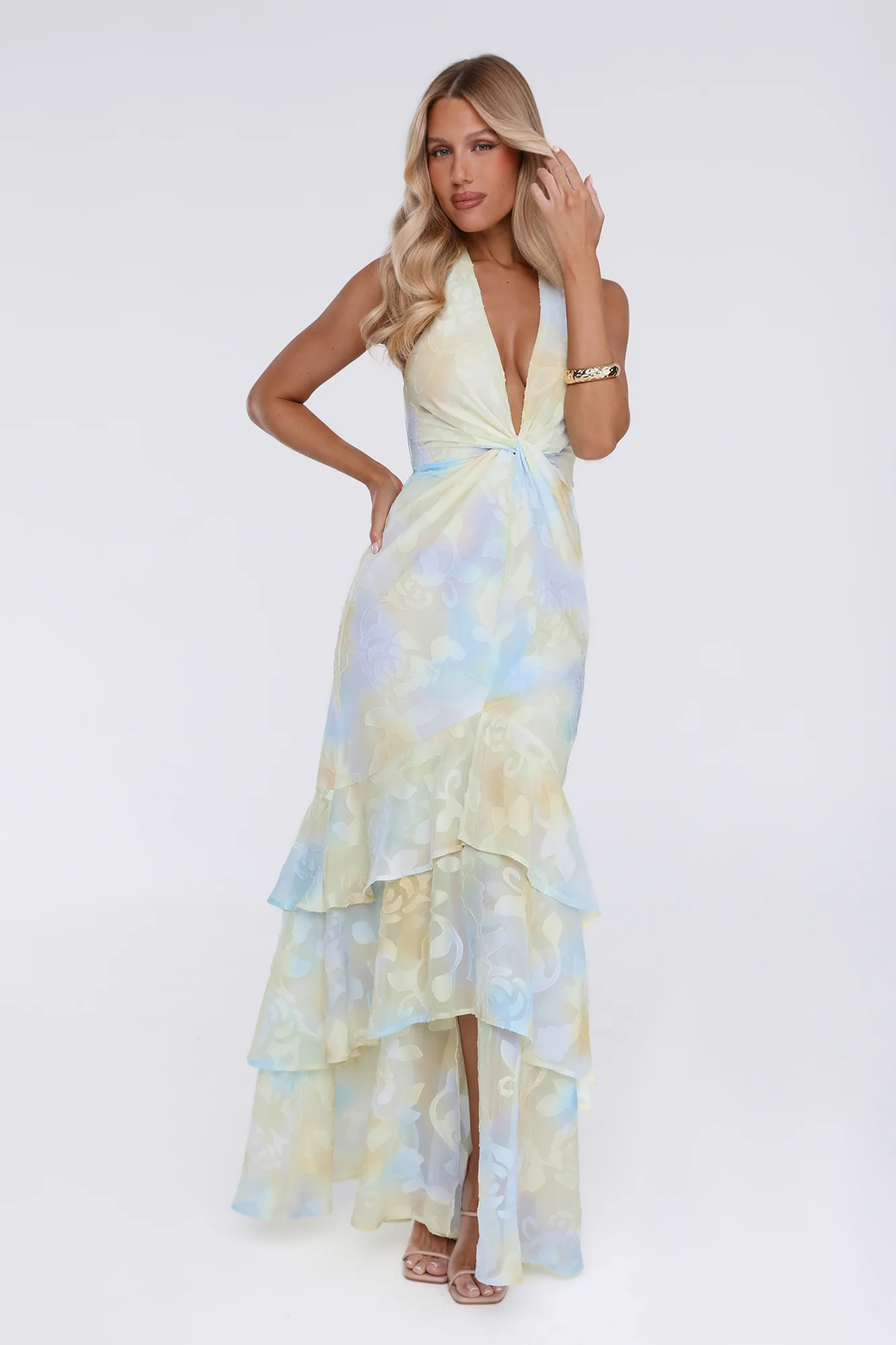 Sultry Bloom Halter Maxi Dress Yellow
