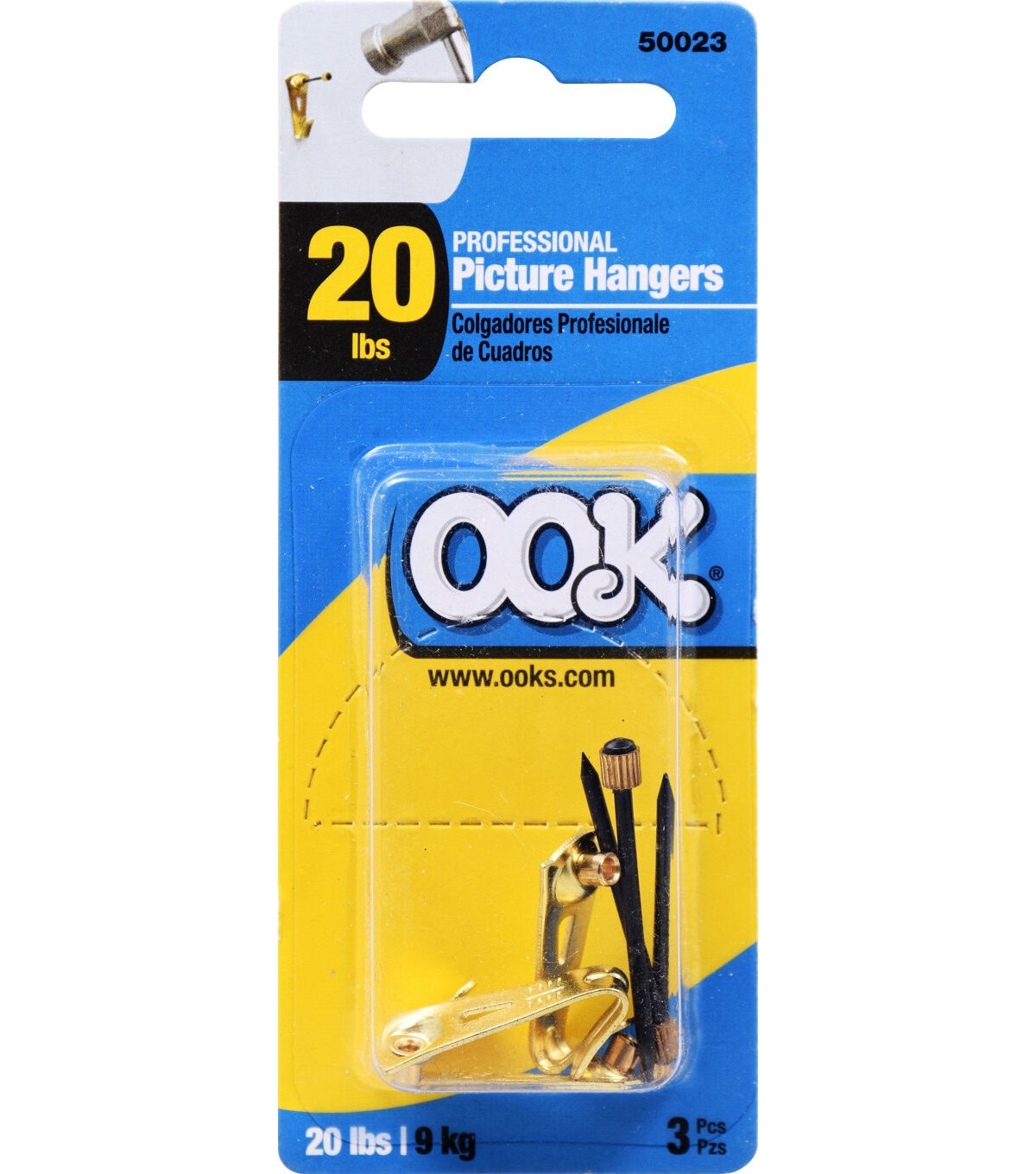 Ook 20lbs Brass Finished Professional Picture Hangers 3ct