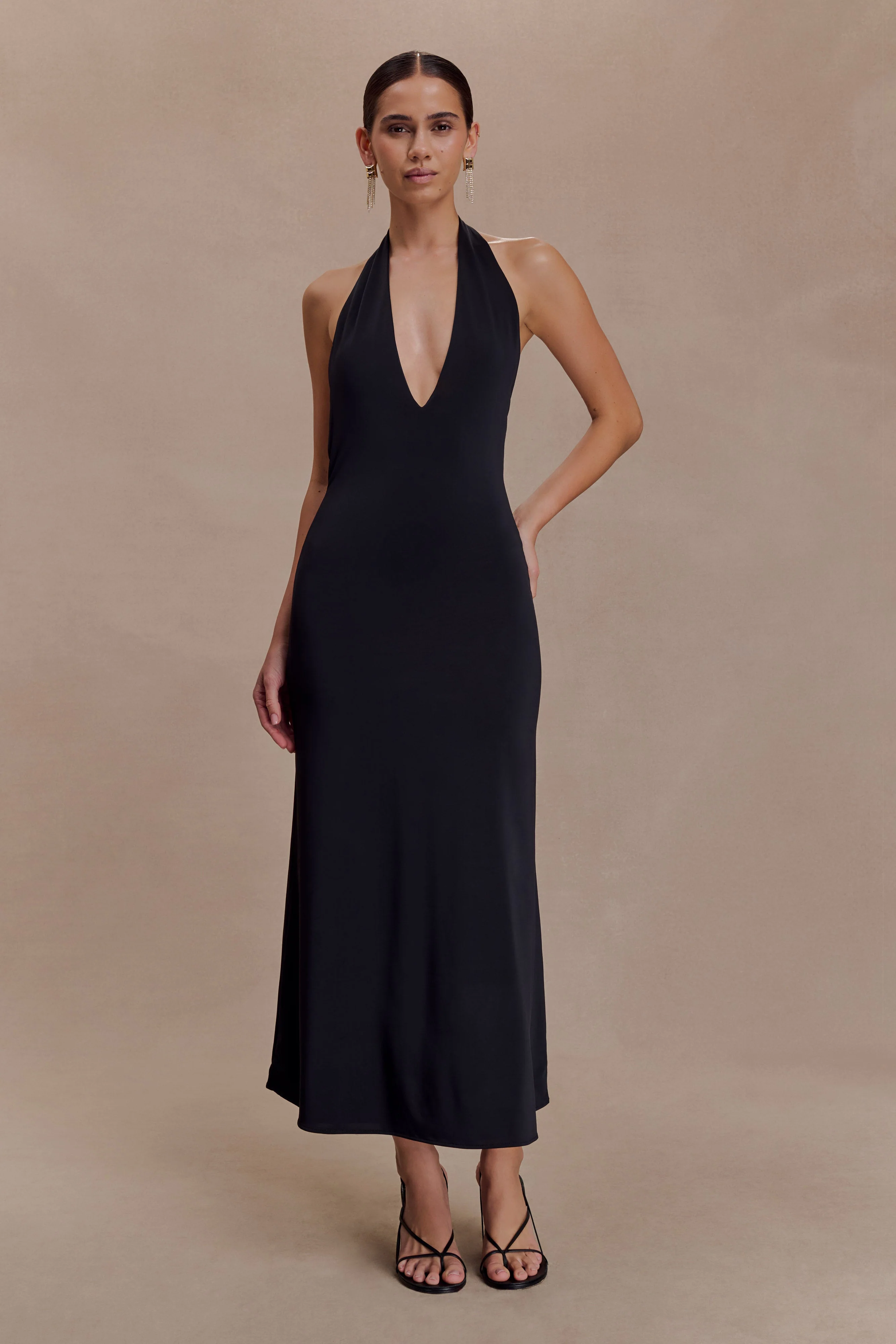 Genie Slinky Halter Midi Dress - Black