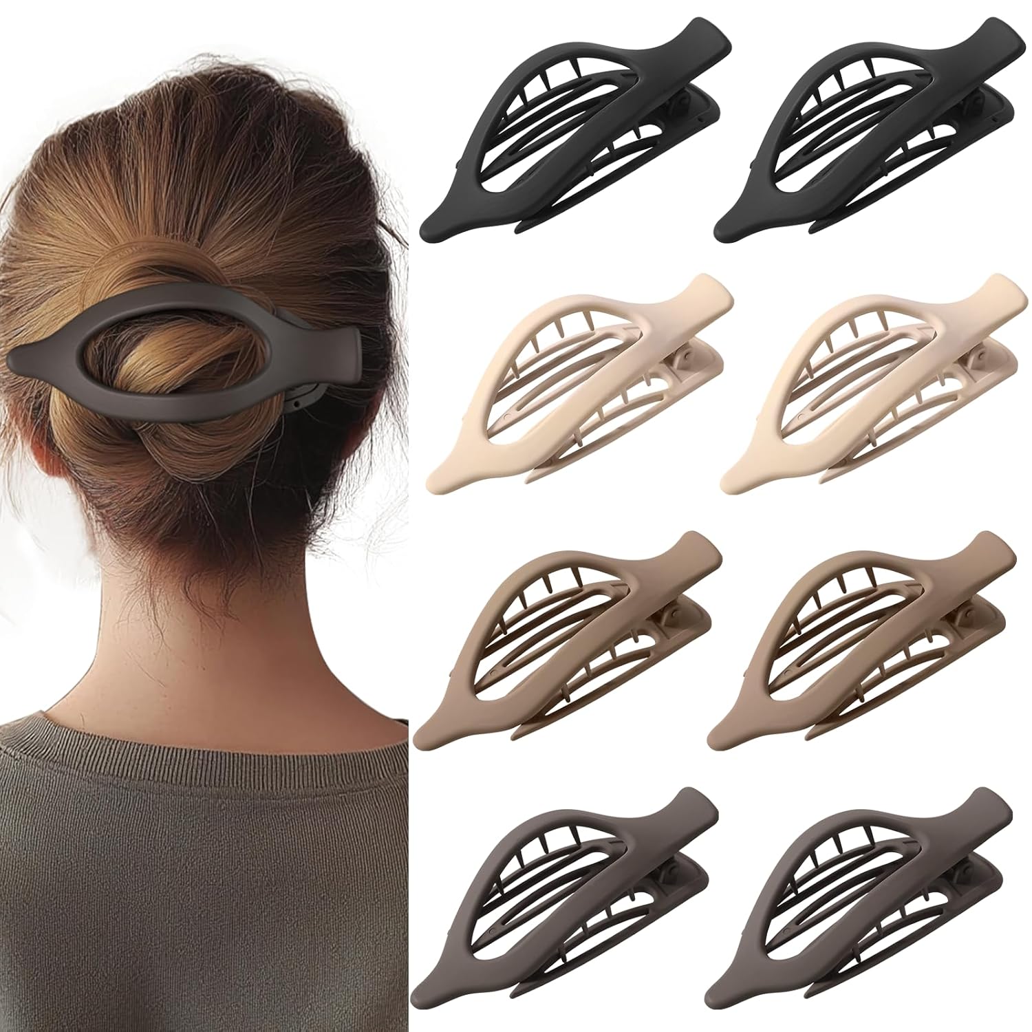 8 Pack Flat Hair Clips for Women,Matte No Crease Flat Claw Clips, Large Strong Hold Barrettes for Thick & Thin Hair, French Duckbill Styling Accessories