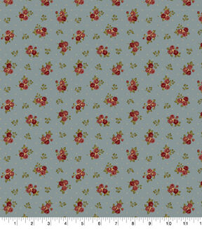Roses on Blue Premium Cotton Fabric