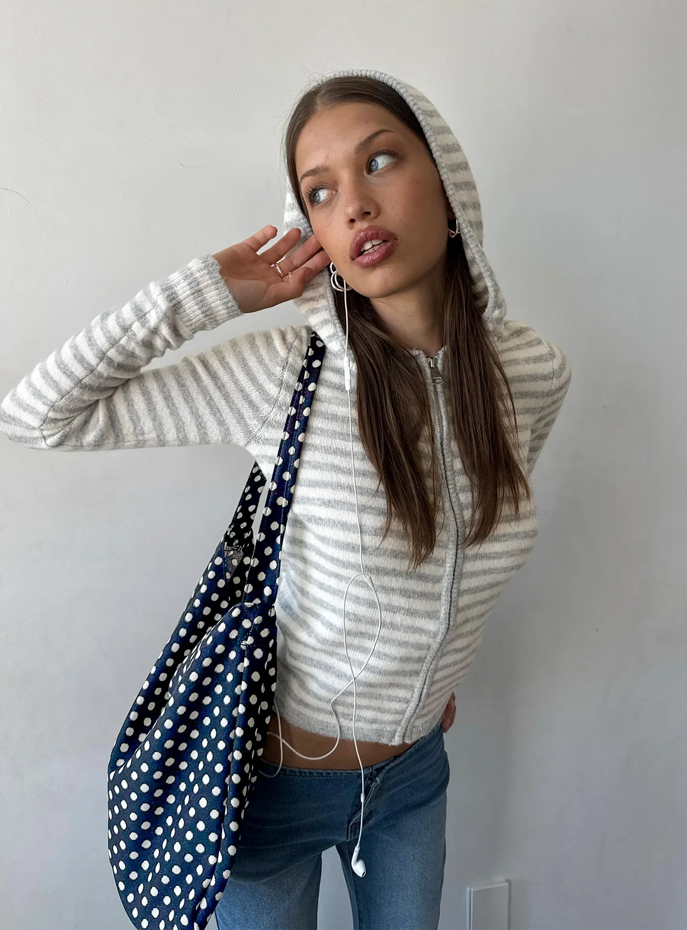 Superstars Zip Through Hoodie Grey / Cream Stripe