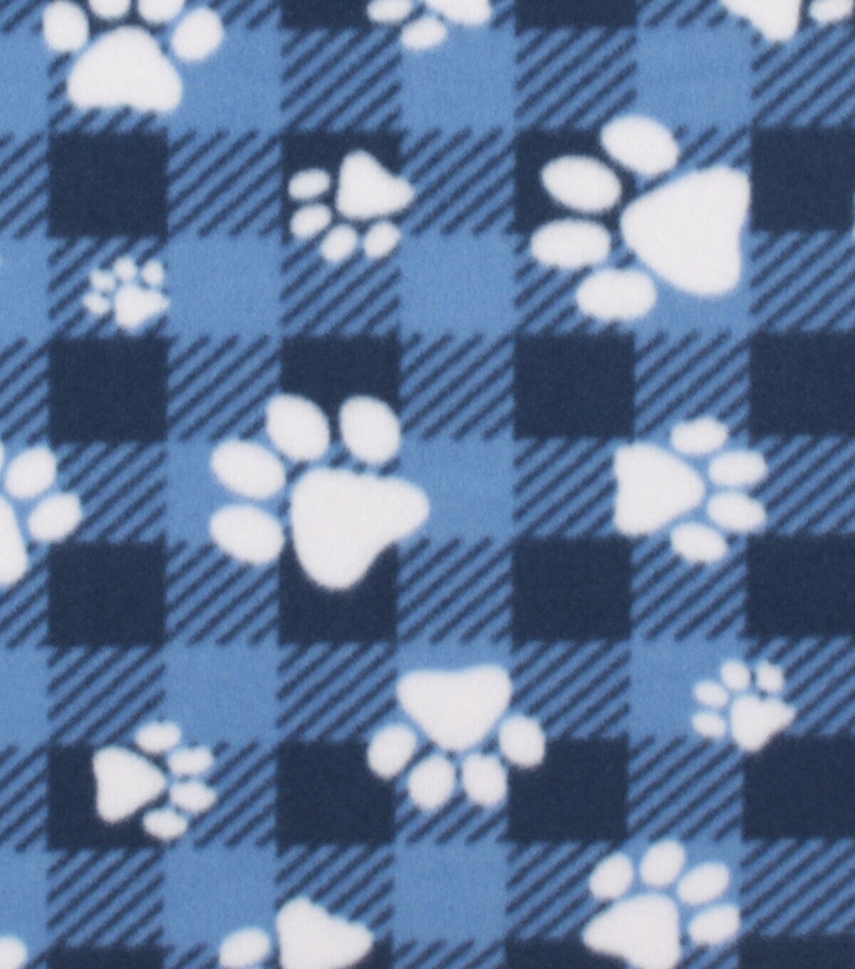 Dog Paw on Blue Buffalo Check Blizzard Fleece Fabric