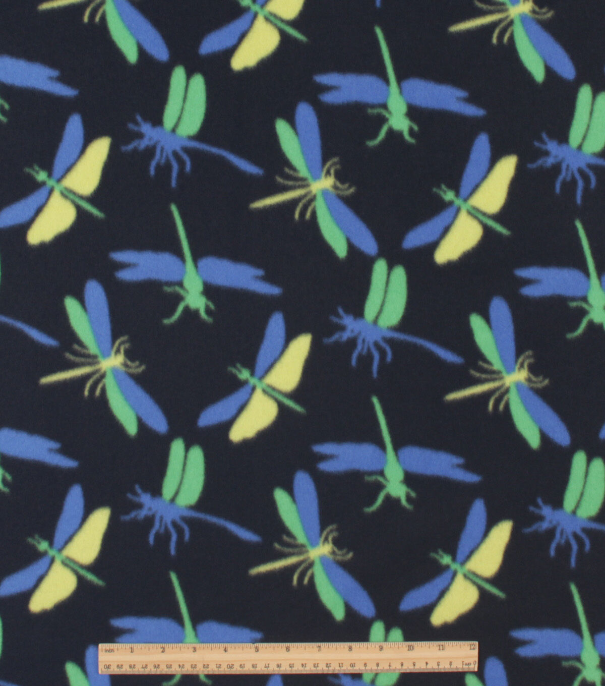 Dragonfly on Black Blizzard Fleece Fabric