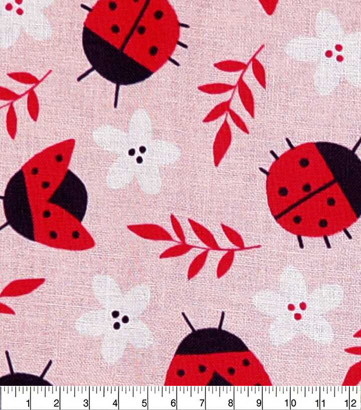 POP! Ladybugs Pink Novelty Print Cotton Fabric