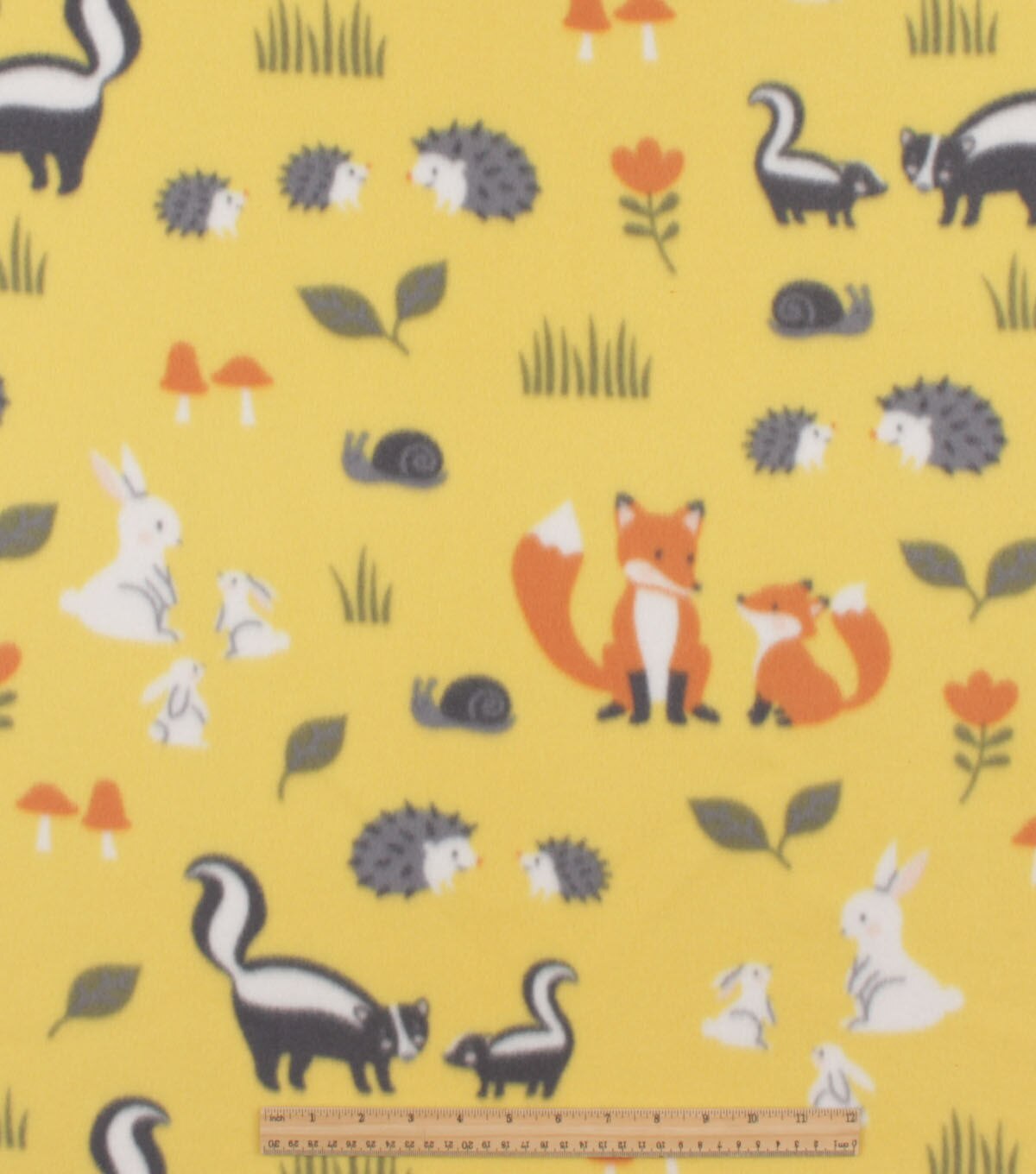 Woodland Animals on Yellow Blizzard Fleece Fabric
