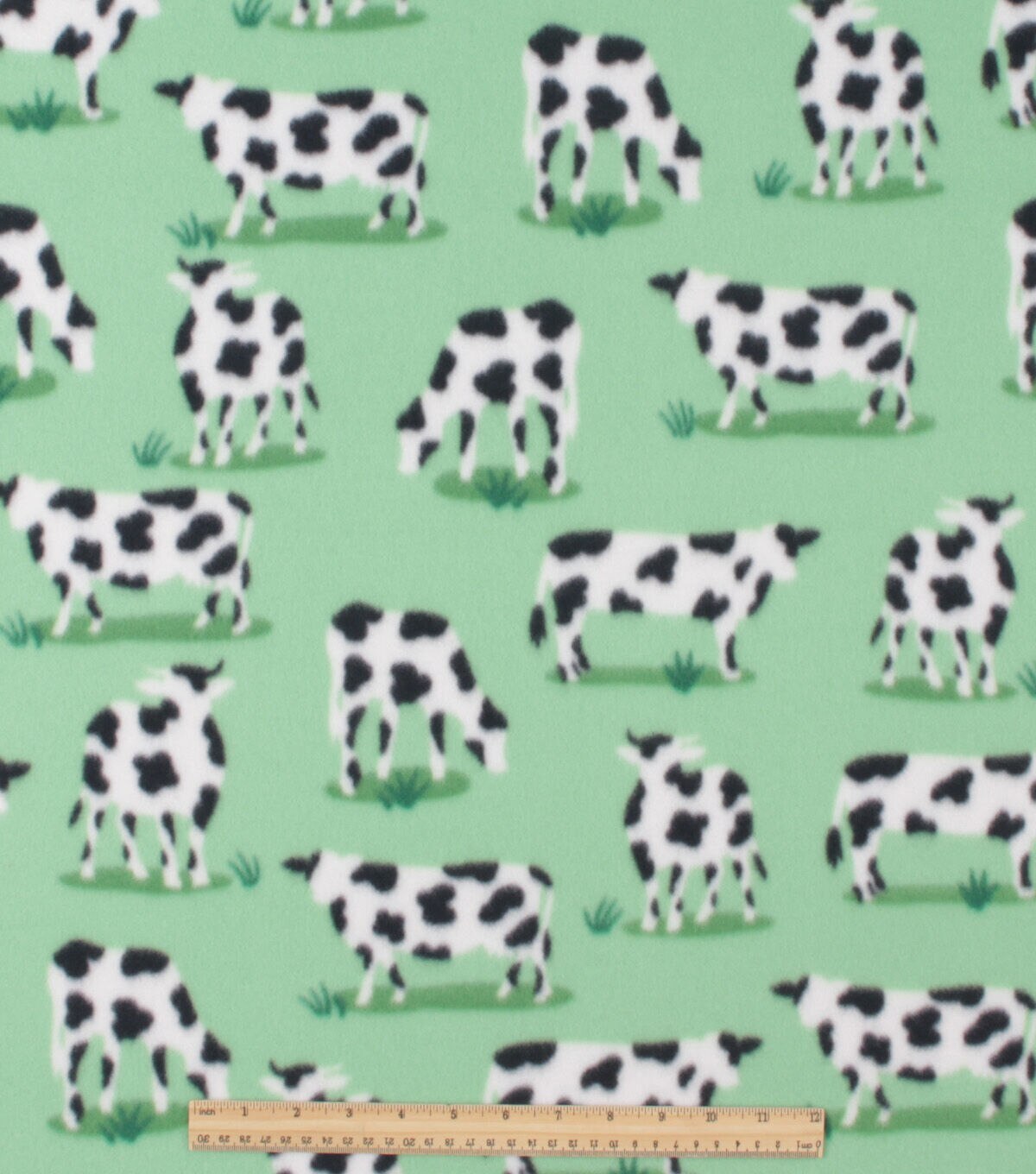 Standing Cows on Green Blizzard Fleece Fabric