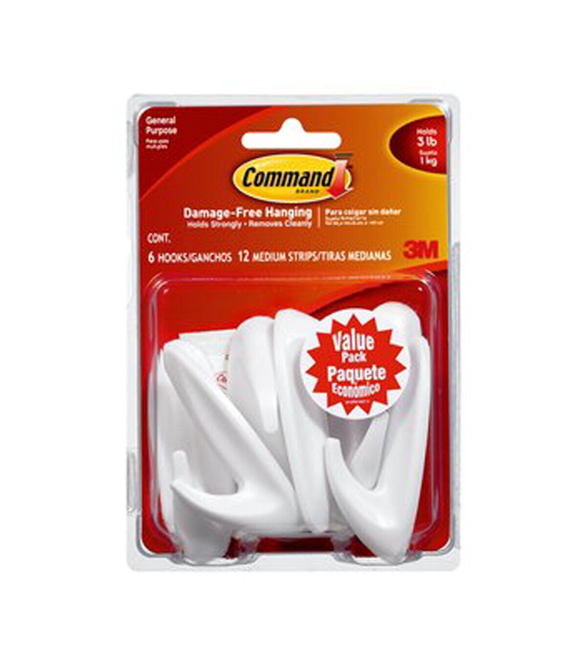 Command 3lbs White Medium Designer Hooks & Strips 18ct