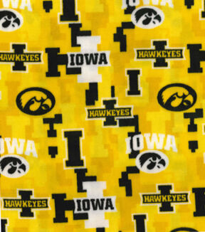 Iowa Hawkeyes on Yellow Fleece Fabric