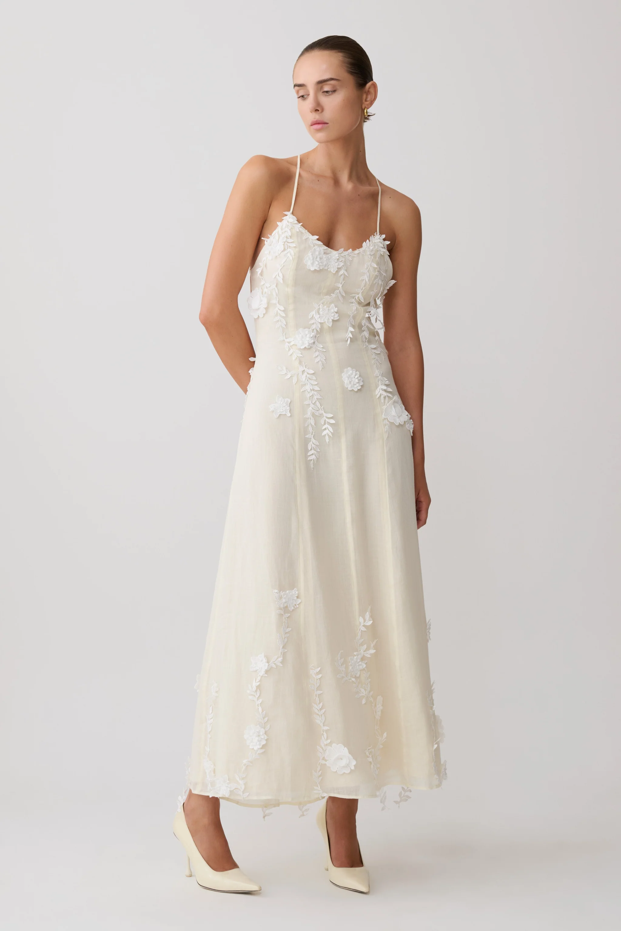 Floral Lace Midi Dress - Buttermilk