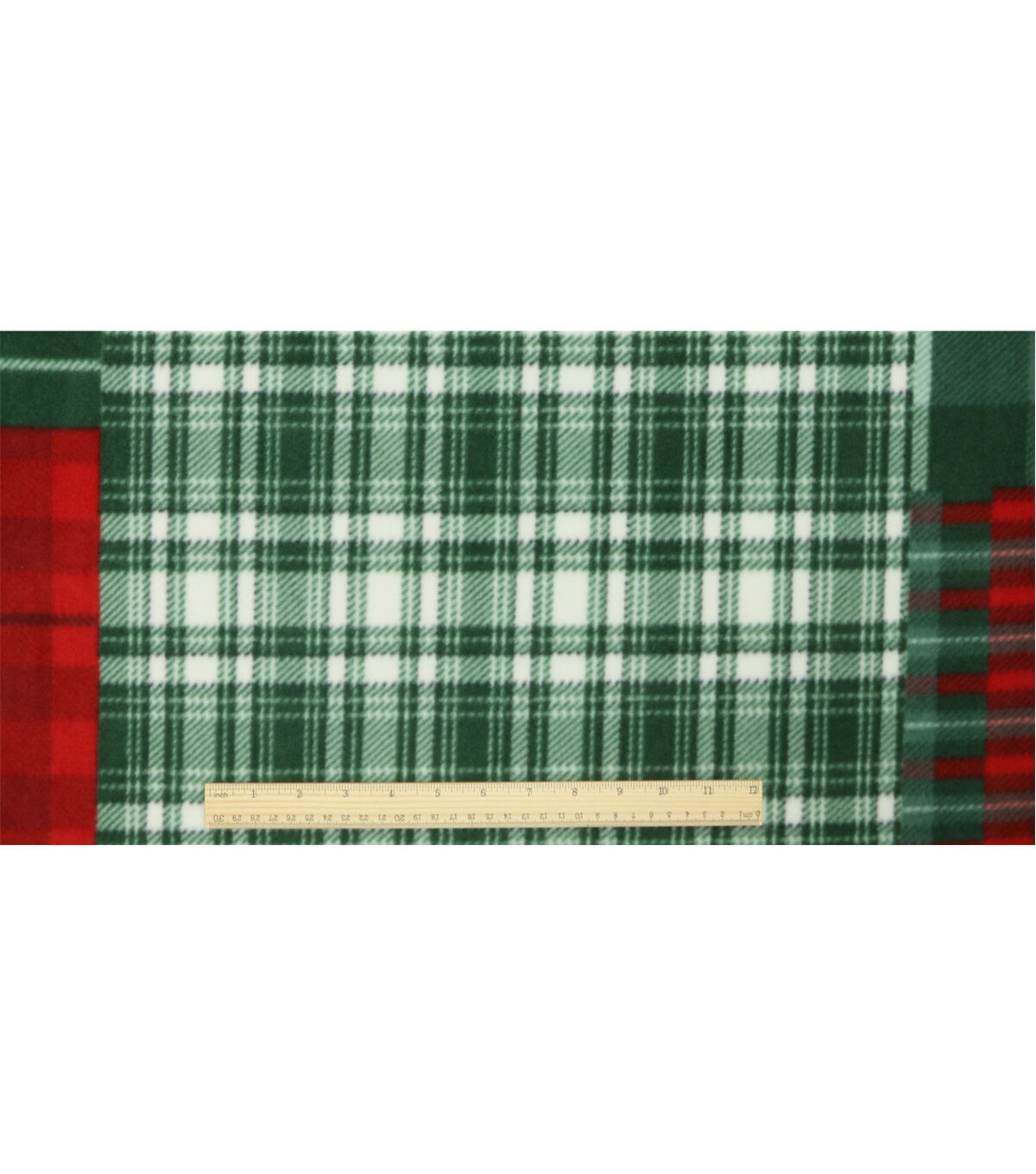 Green & Red Plaid Patches Anti Pill Fleece Fabric