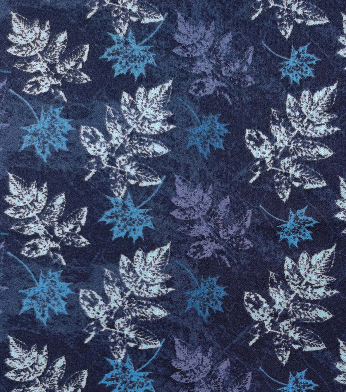 Blue Textured Leaves Luxe Flannel Fabric