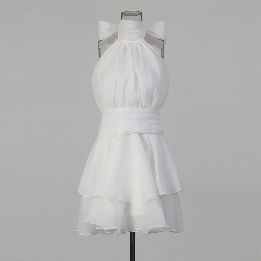 White Ruffles Turtleneck Mini Dress
