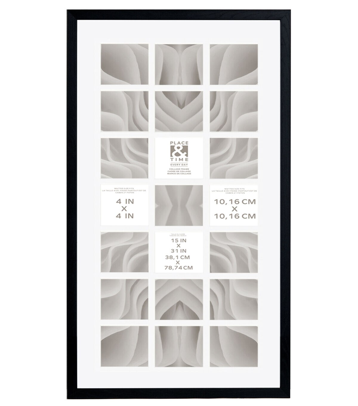 15 x 31 Matted to 4 x 4 Black 21 Photo Collage Frame by Place & Time