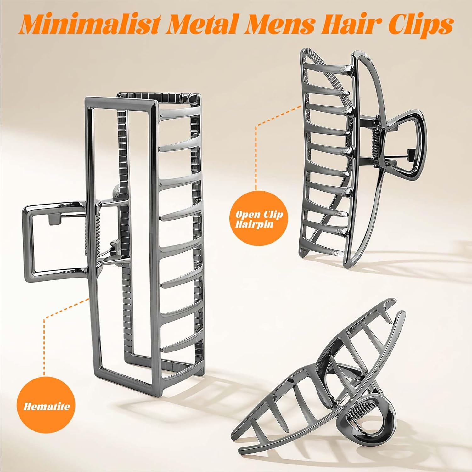 Hair Clips for Men - Mens Hair Claw for Gym, Work & Sports | Black Hair Clips for Thick or Thin Hair (3 Sizes)