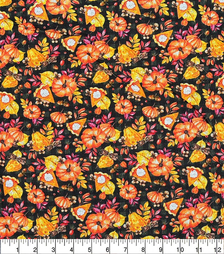Pumpkin Pies On Black Cotton Fabric