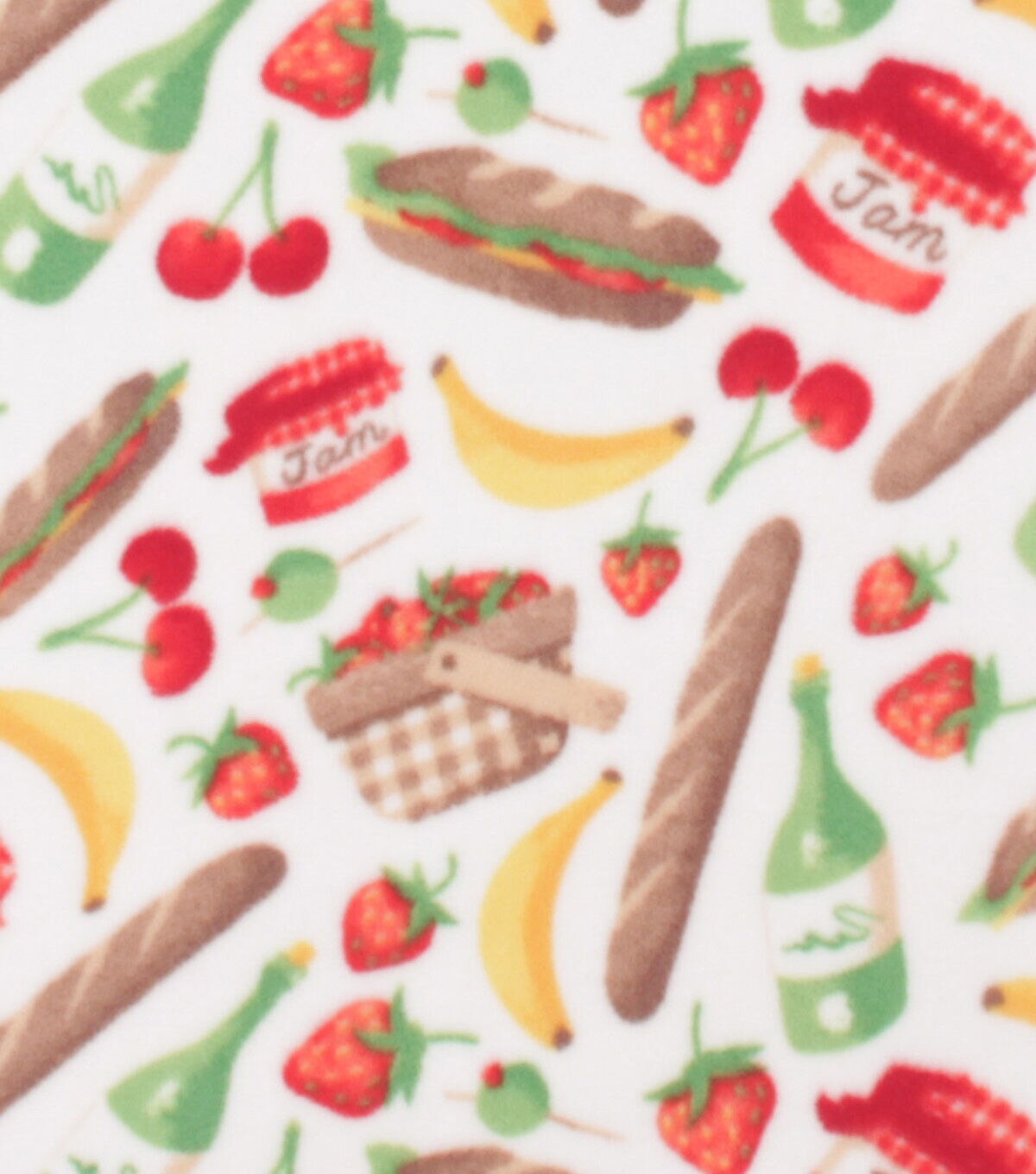 Picnic Foods on White Anti Pill Plush Fleece Fabric