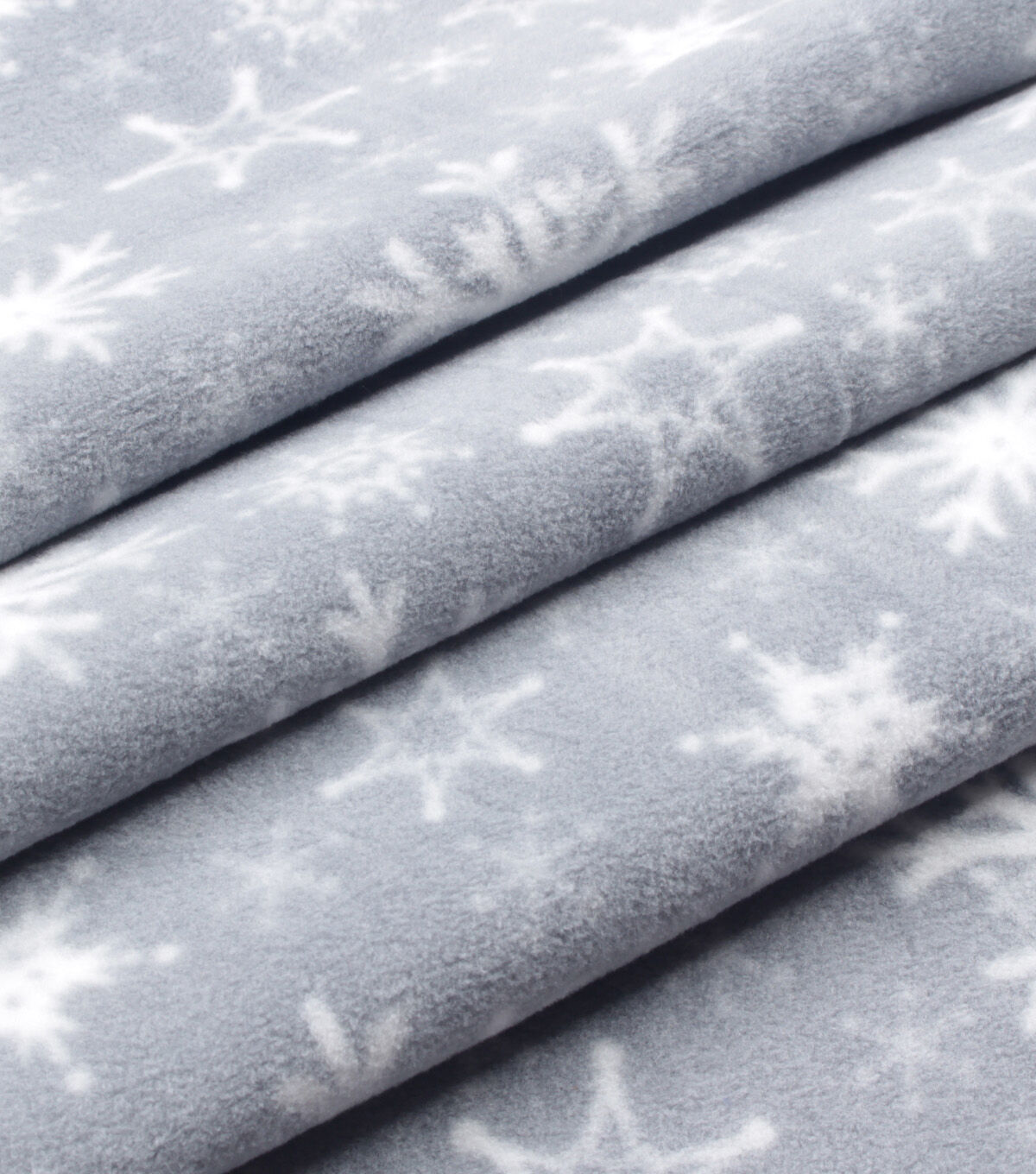 White Snowflakes on Gray Anti Pill Fleece Fabric
