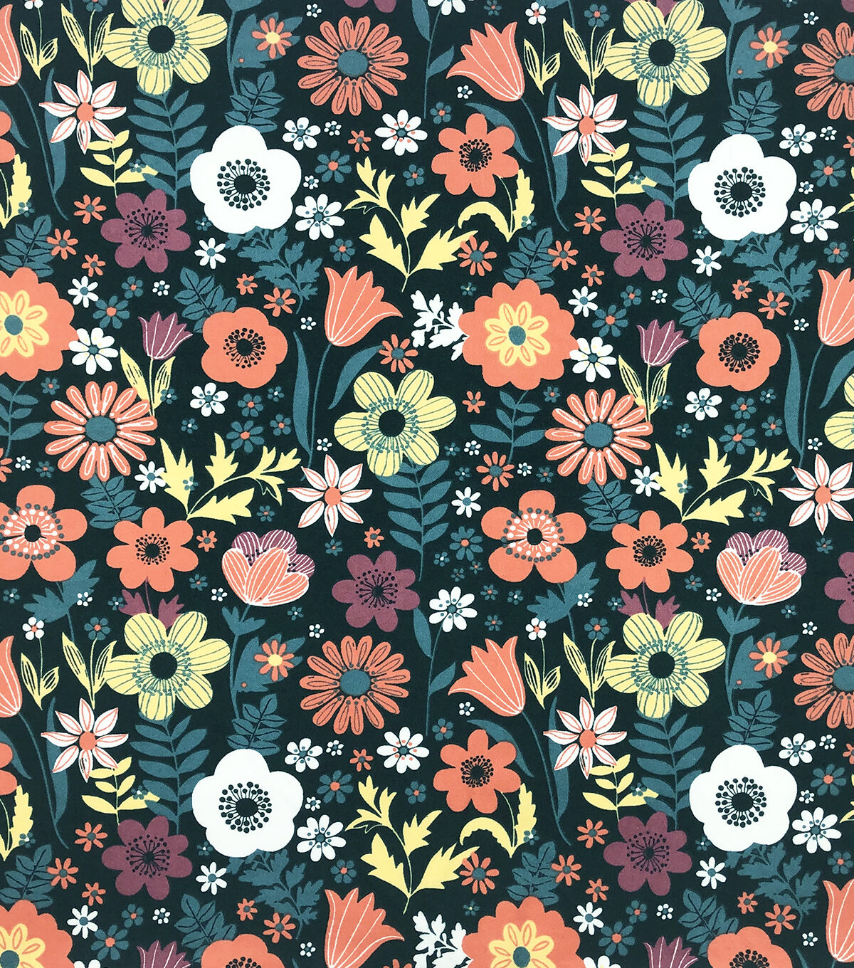 Large Floral Dark Teal Super Snuggle Flannel Fabric