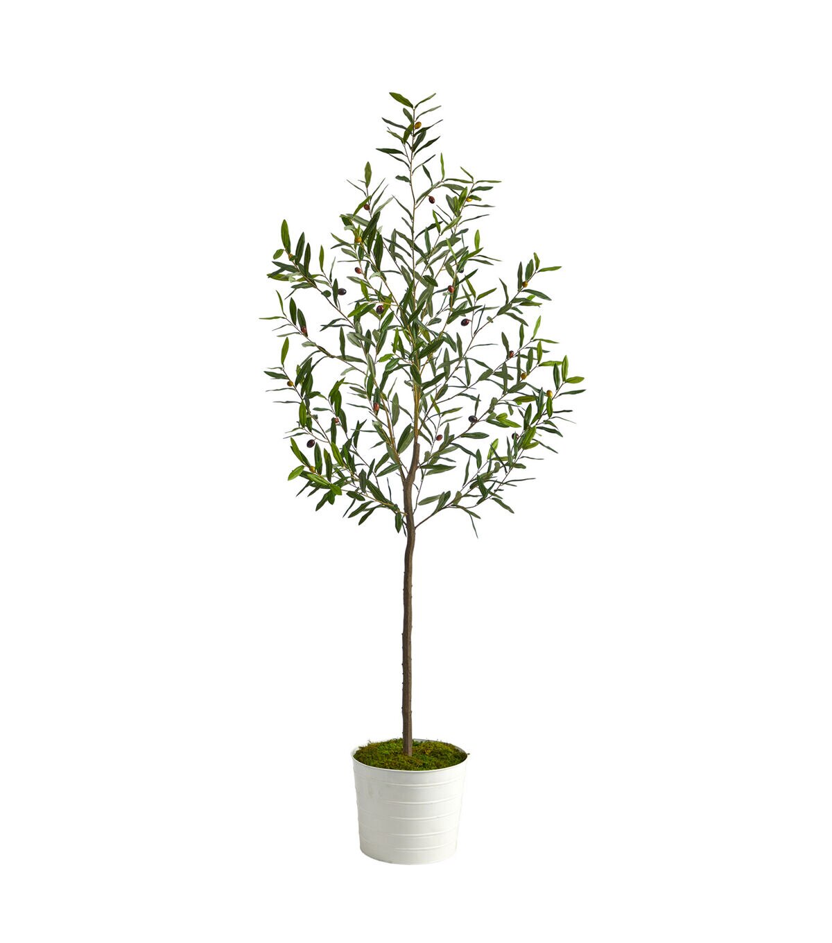 Nearly Natural 70 Olive Artificial Tree in White Tin Planter
