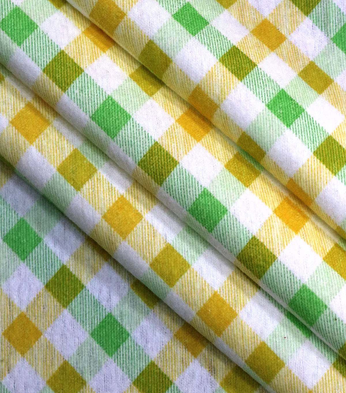 Yellow & Green Diagonal Plaid Super Snuggle Flannel Fabric