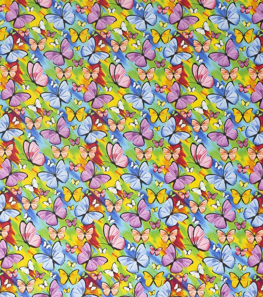 Multicolor Butterflies Novelty Cotton Fabric