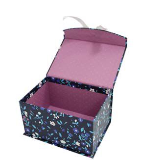 8 Floral on Dark Blue Flip Top Box With Bow by Place & Time
