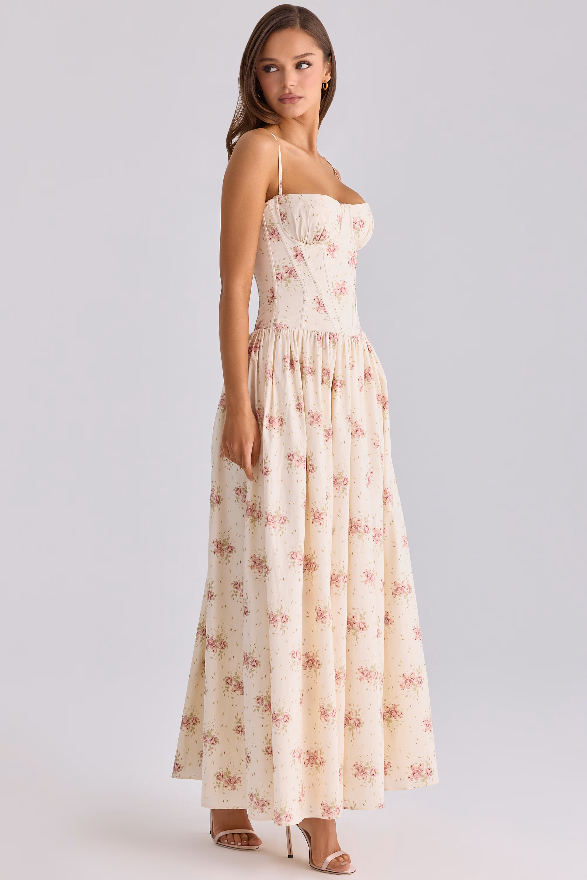 ivory vintage rose print cotton maxi dress