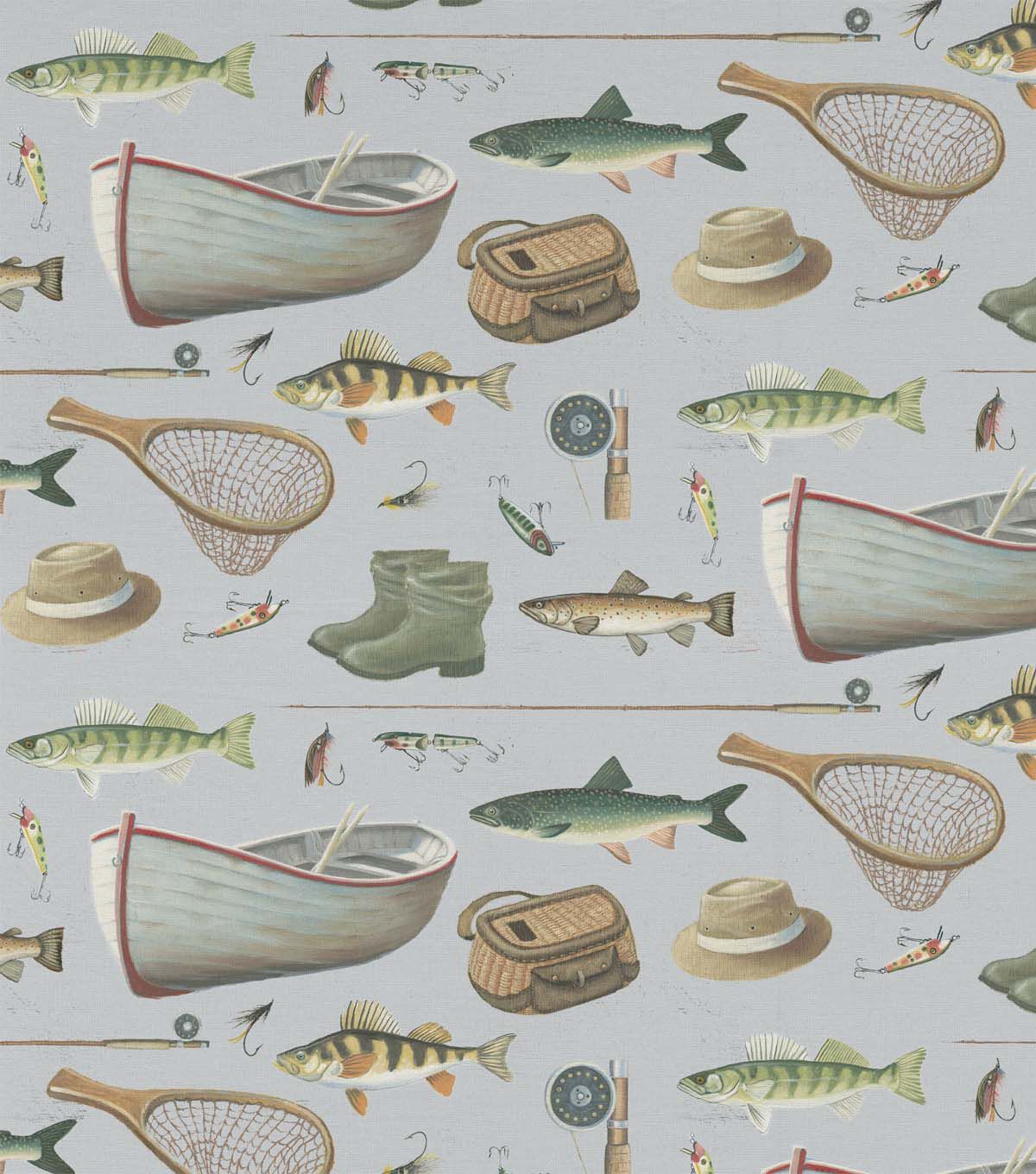 David Textiles Fresh Catch on Gray Novelty Cotton Fabric