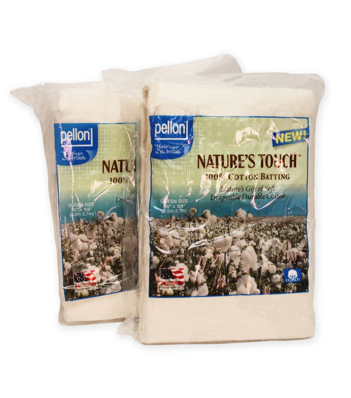 Pellon NCP 906TW Nature's Touch 100% Cotton Batting, Queen Sized Twin Pack