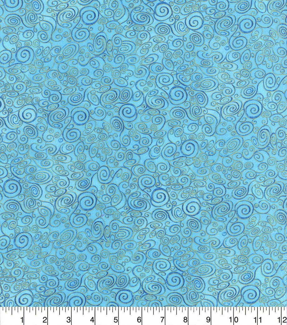 Hi Fashion Teal Swirls Premium Metallic Cotton Fabric