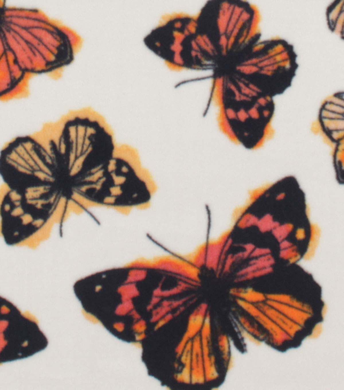 Orange Butterflies Anti Pill Plush Fleece Fabric