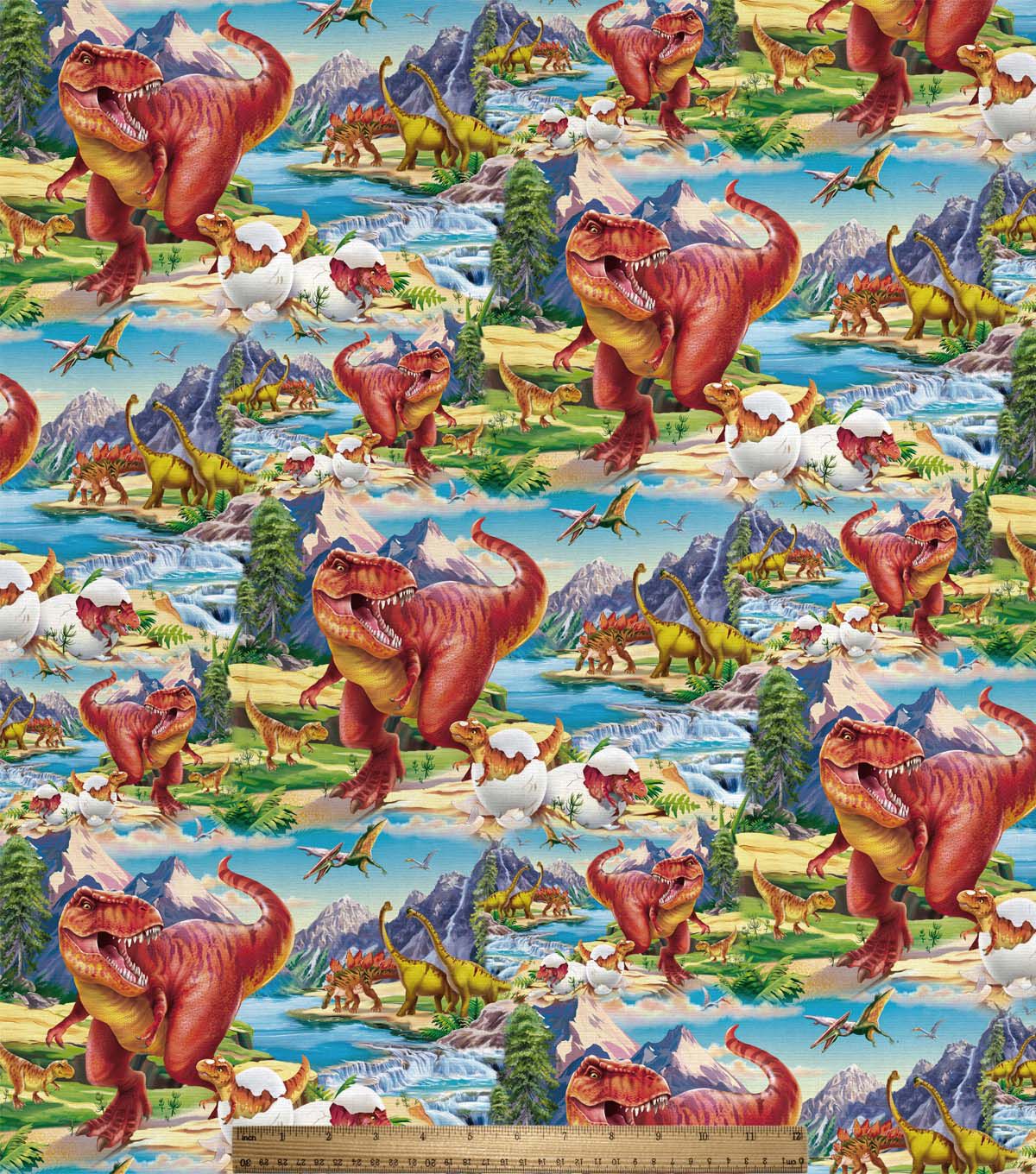 David Textiles Red Dinosaurs Novelty Cotton Fabric