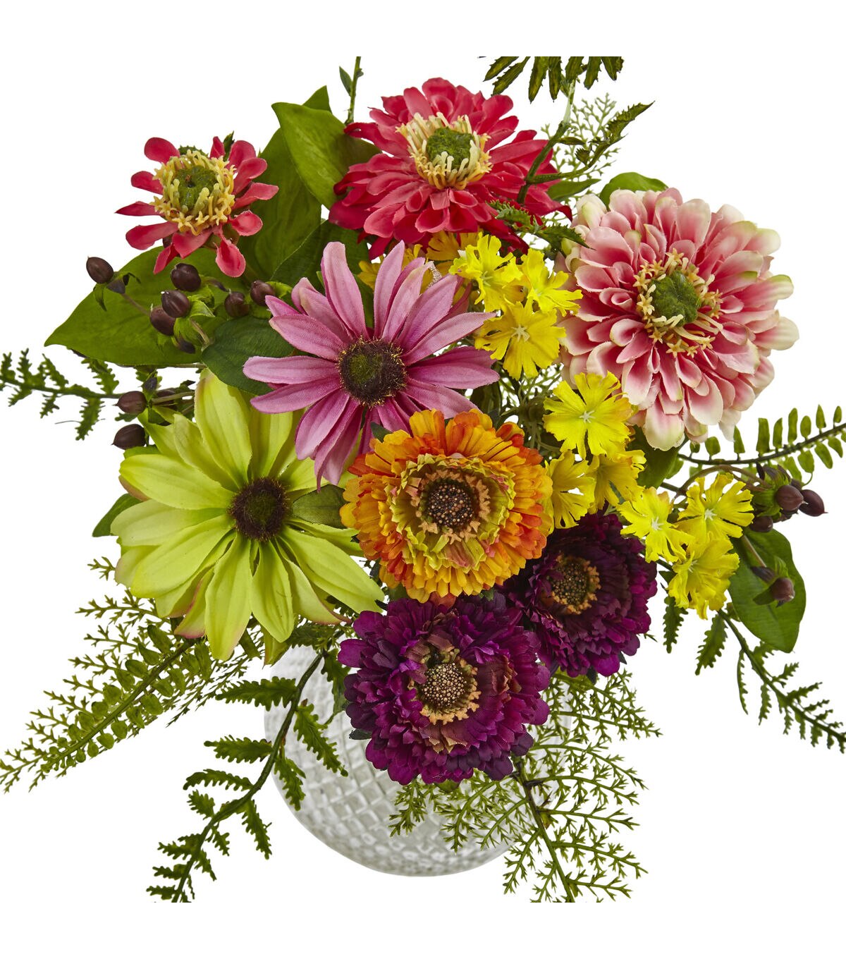 Nearly Natural Mixed Flowers in Glass Vase