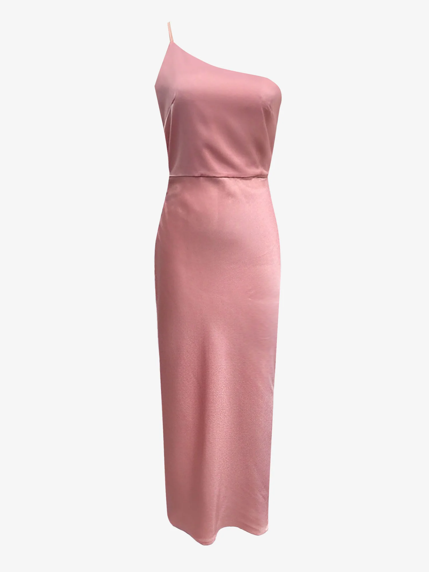 One Shoulder Spaghetti Strap Backless Satin Dress
