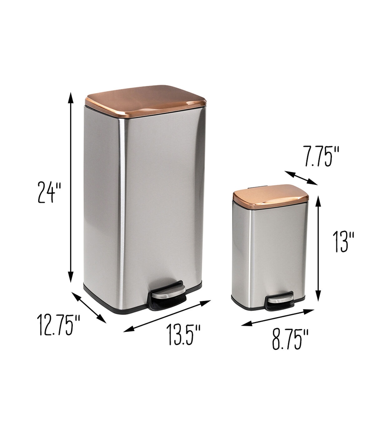 Honey Can Do 13.5 x 24 Rose Gold Stainless Steel Step Trash Cans 2ct