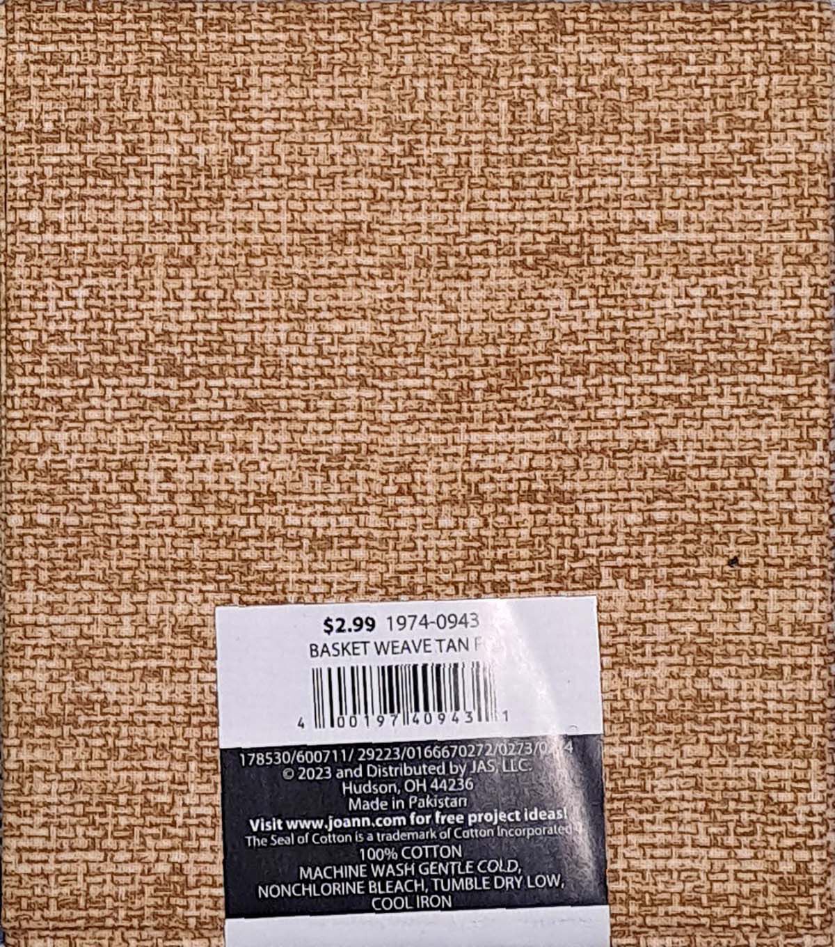 18 x 21 Tan Basket Weave Cotton Fabric Quarter 1pc by Keepsake Calico