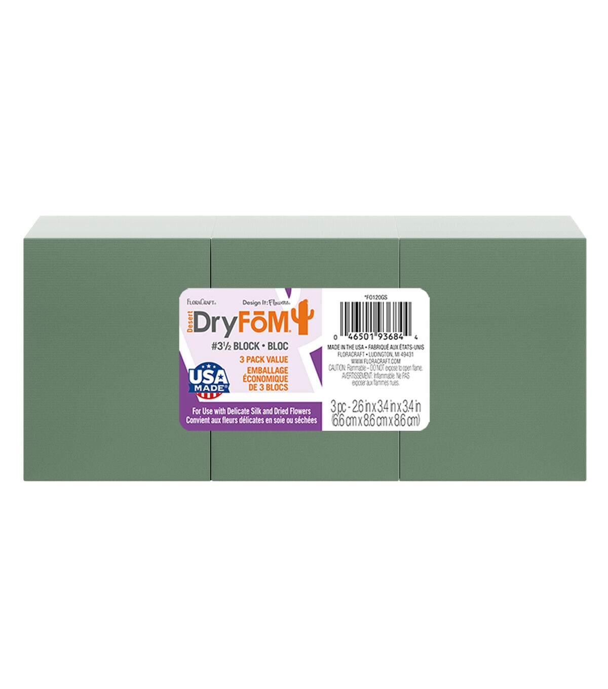 FloraCraft Floral Desert DryF��M 3 Piece Block 2.6x3.4x3.4 Green