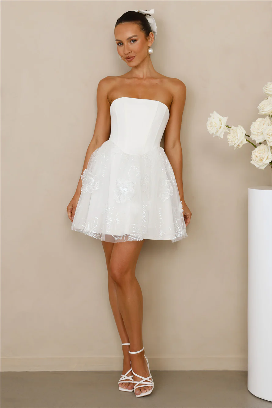 Crowned Aesthetic Strapless Mini Dress White