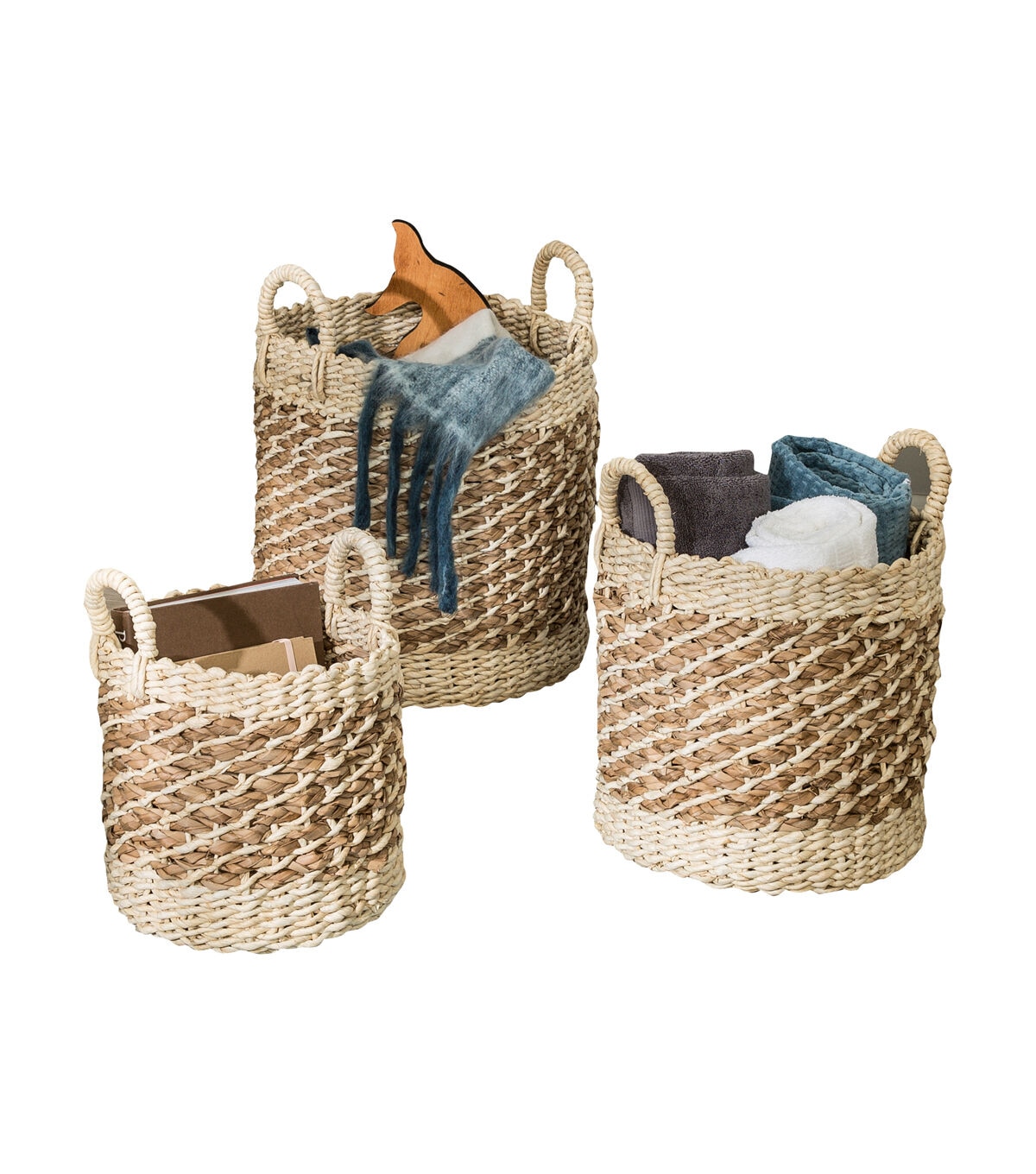 Honey Can Do Coastal 3ct Tan & White Nesting Storage Baskets