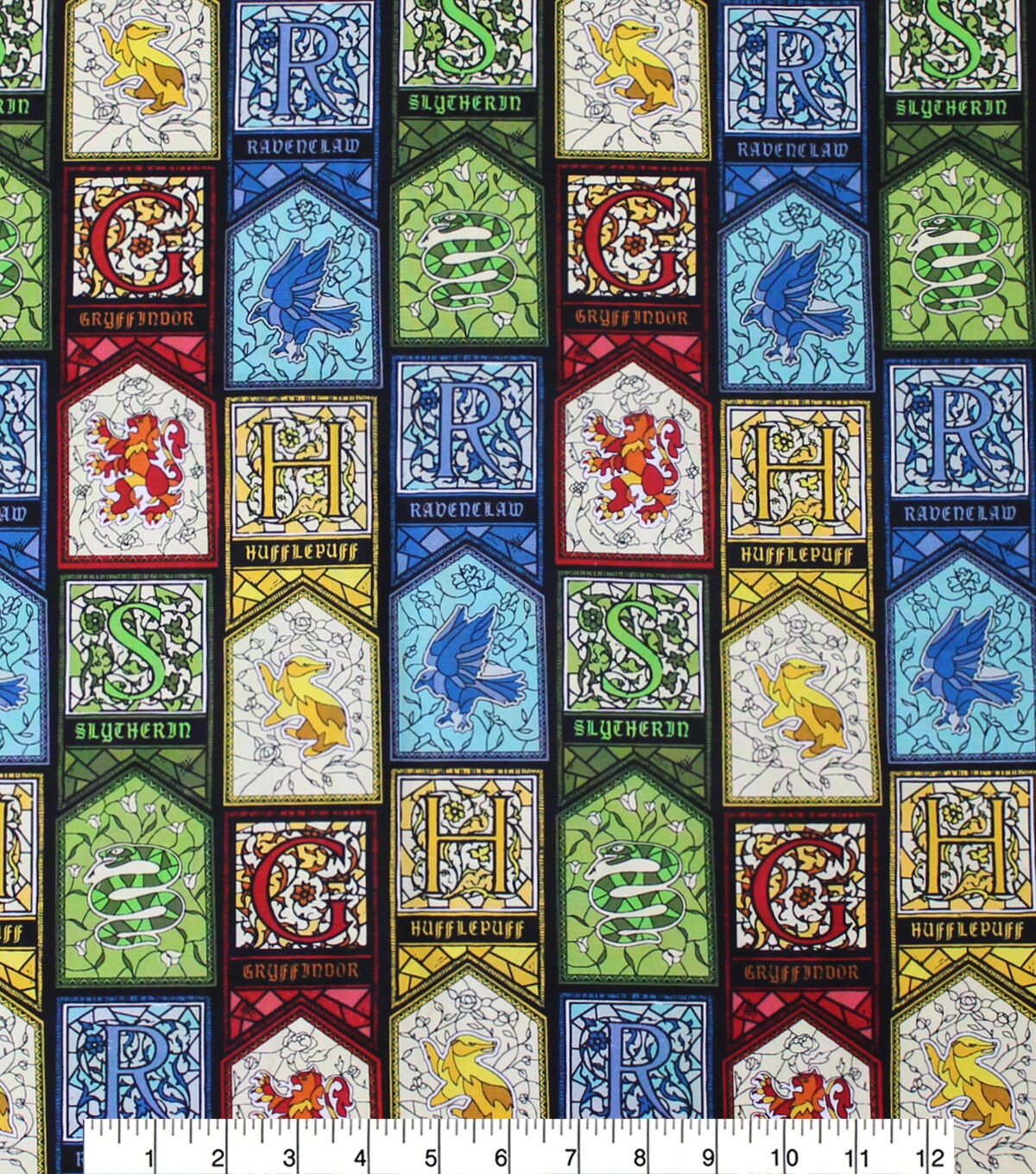 Harry Potter Cotton Fabric Stained Glass Houses
