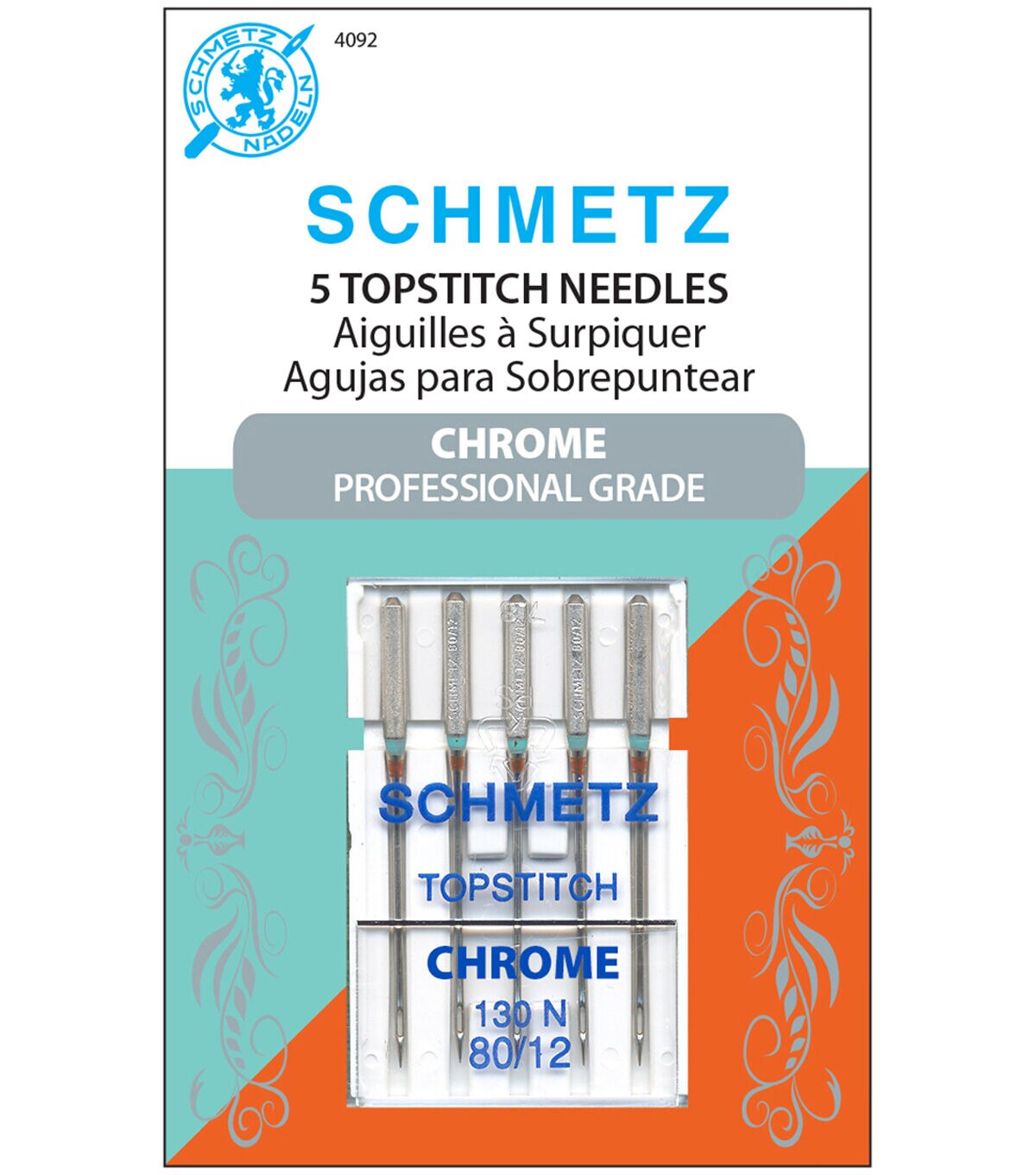 Schmetz Chrome Topstitch Needles Machine Needles Size 80/12 5 Pkg