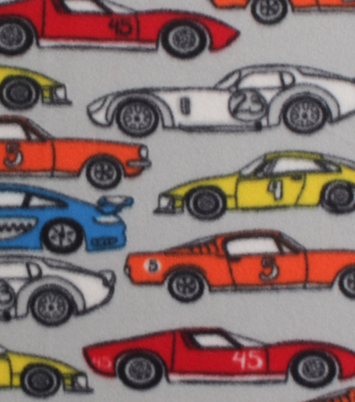 Racing Cars on Gray Blizzard Fleece Fabric