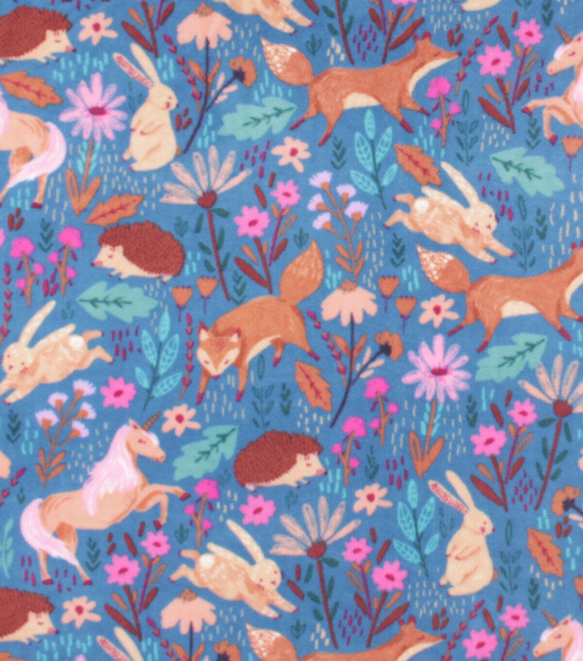 Magical Woodland Animals on Blue Anti Pill Fleece Fabric