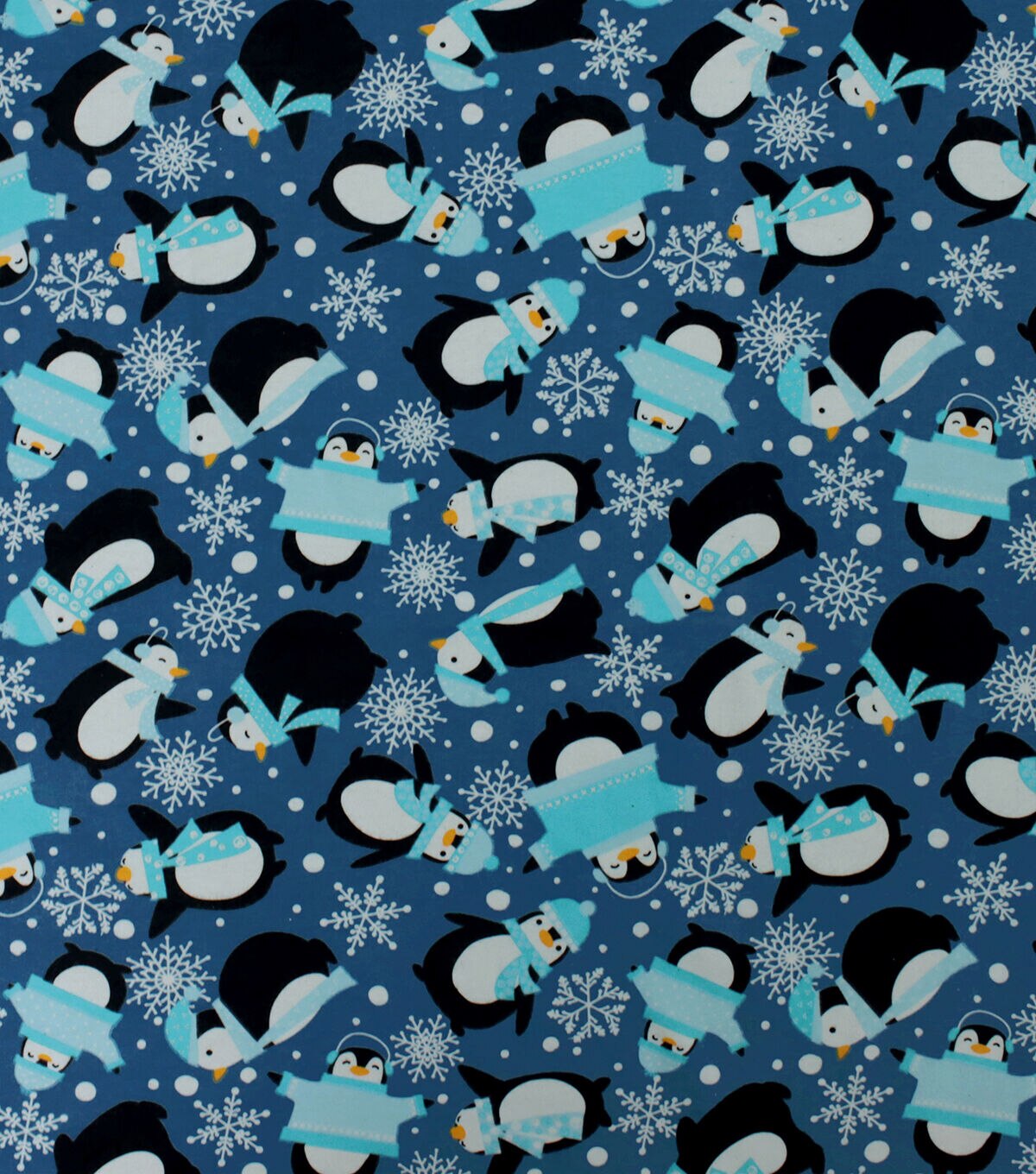 Penguins & Snowflakes on Blue Super Snuggle Christmas Flannel Fabric