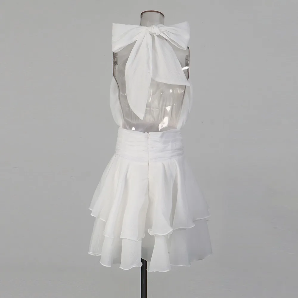 White Ruffles Turtleneck Mini Dress