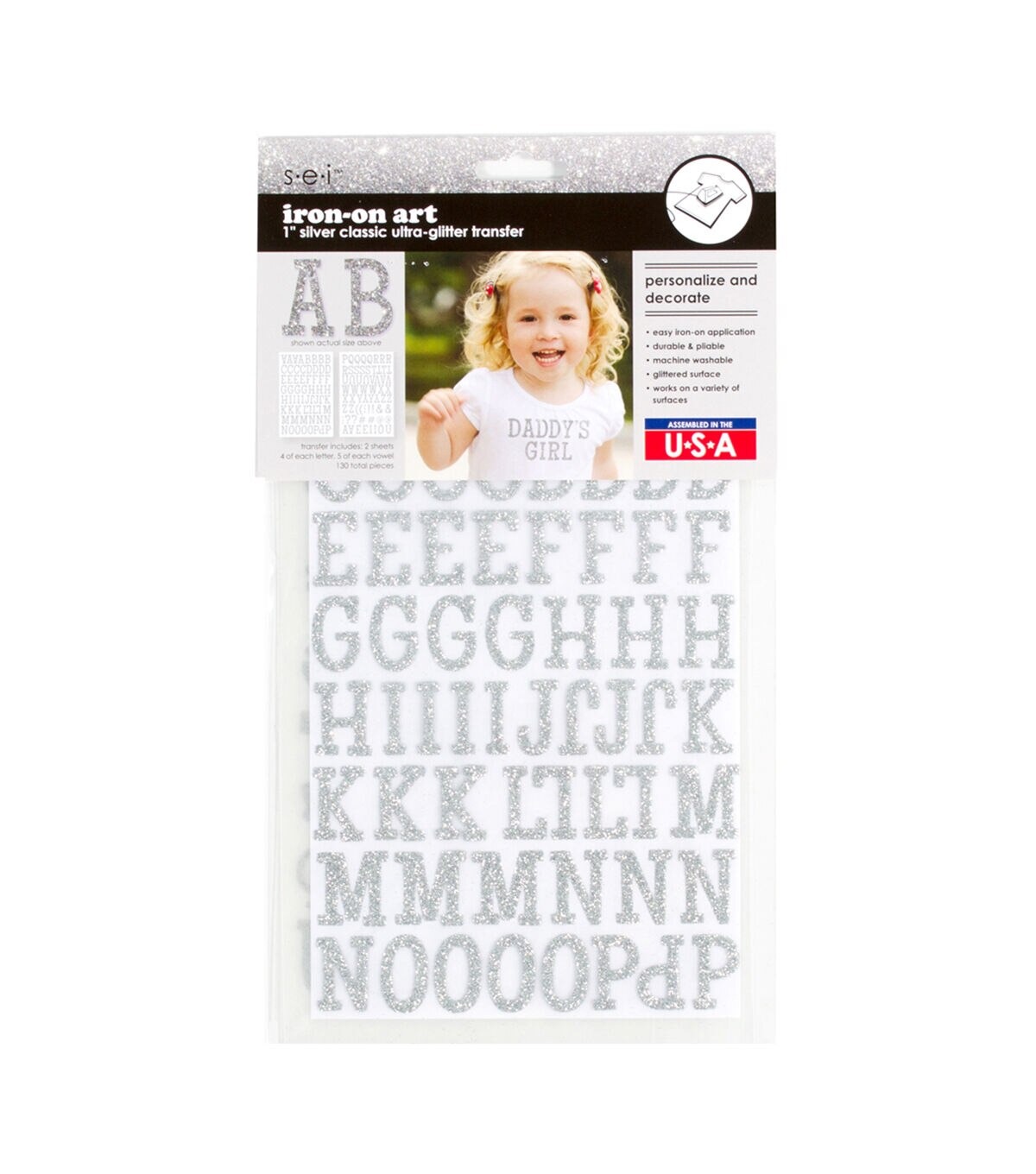 SEI 1 Silver Iron On Art Classic Ultra Glitter Transfer Letters 130ct