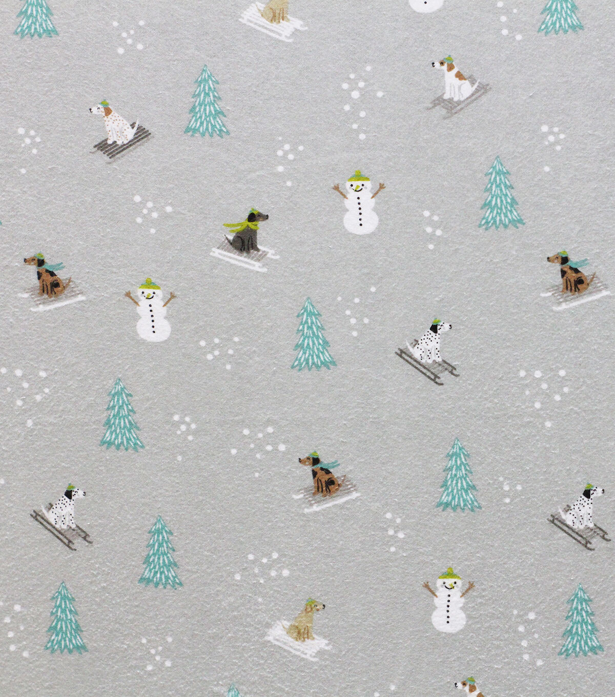 Sledding Dogs on Gray Super Snuggle Christmas Flannel Fabric