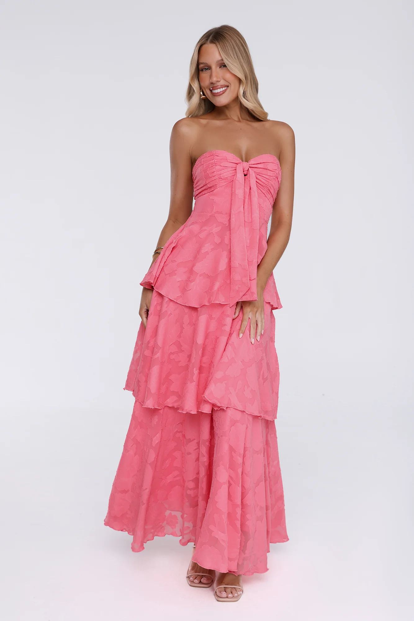 Unmatched Style Strapless Maxi Dress Coral